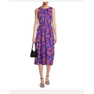 BeachLunchLounge Purple Blue & Pink Floral Cotton Cutout Summer Midi Dress